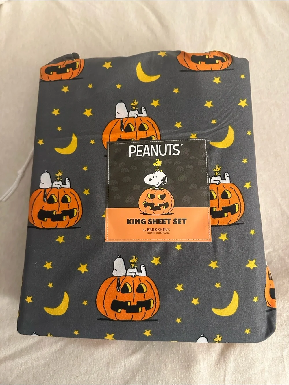 Peanuts Halloween Snoopy Pumpkin Sheet Set - Gray, Orange & Yellow